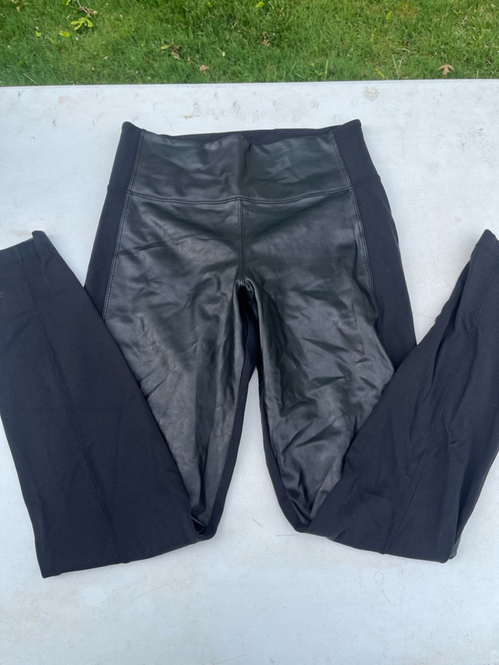 Athleta Black Faux-Leather Panel Leggings
